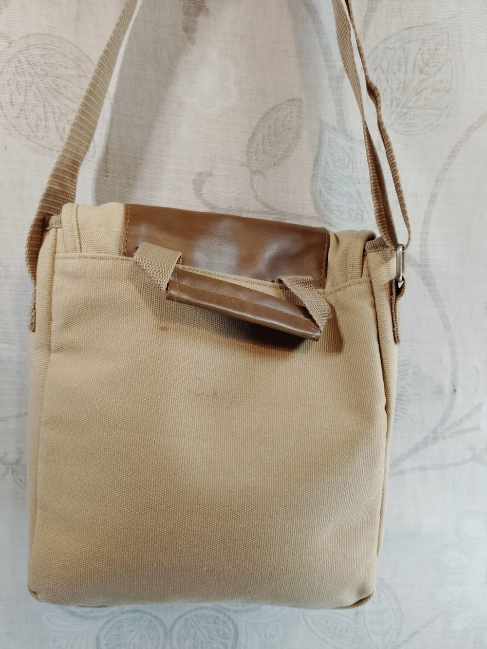 Unbranded Tan Canvas Messenger Bag with Brown Leather Flap